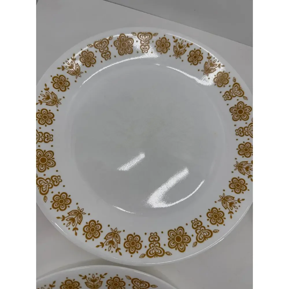 Corelle Butterfly Gold Dinner Plates Set 4 10 Inch Retro Floral MCM Vintage